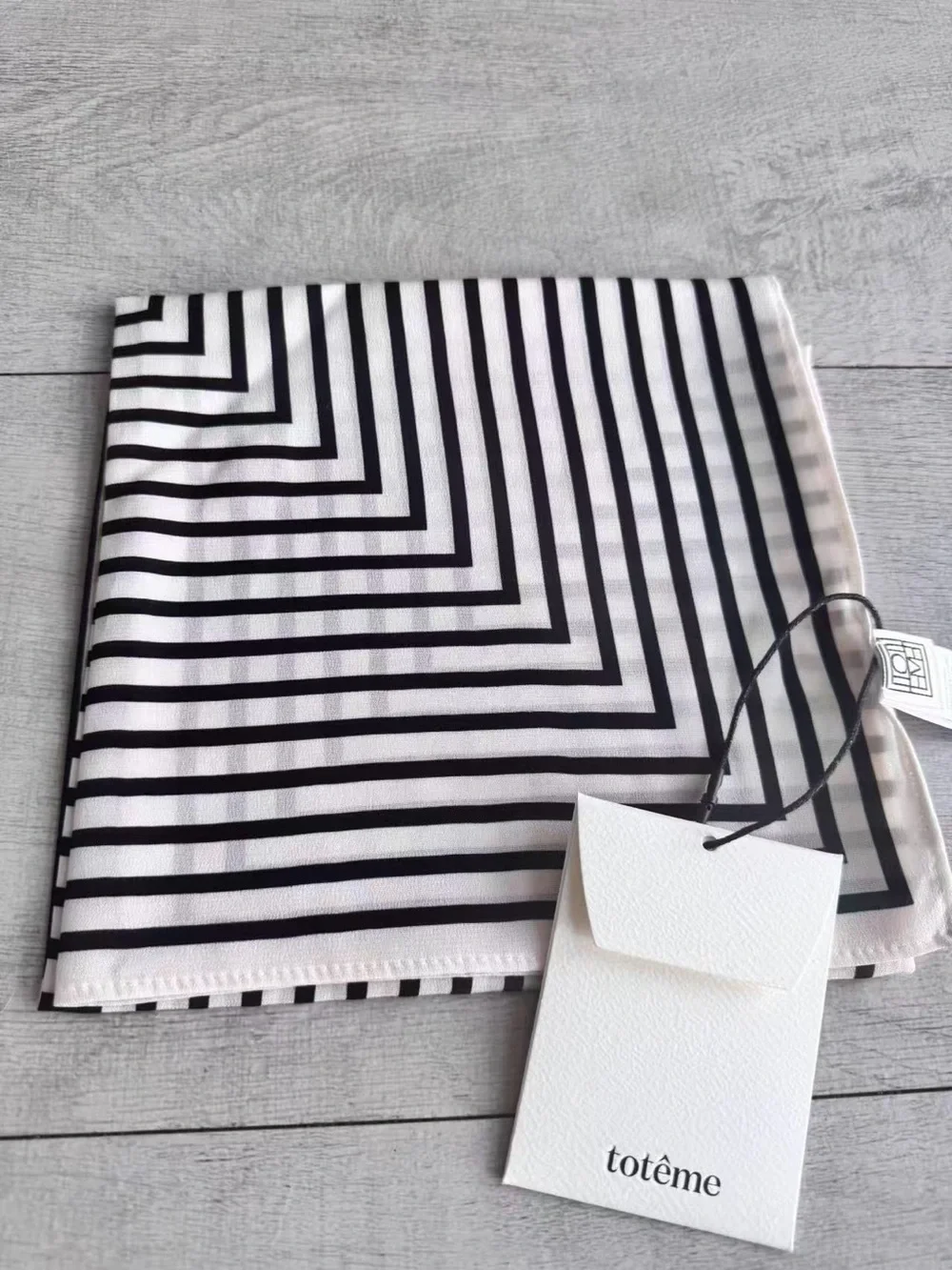 TOTEME Black White Geometric Stripe Silk Square Scarf 22 Inch